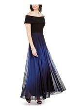BETSY ADAM Womens Fit Flare Maxi Dress Black Short Sleeve Evening Gown 2