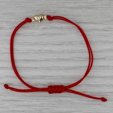 New Puffy Heart Adjustable Red Chord Bracelet 14k Yellow Gold