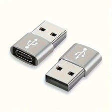 2 set - USB C Female to USB A Male Adapter USB 3.0 Fast Charge silver