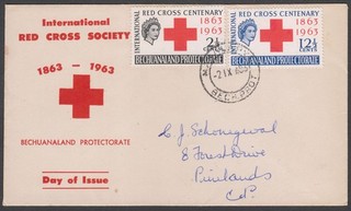 Bechuanaland 1963 QEII Red Cross Centenary 12½c 2½c Used on Commem FDC MAHALAPYE