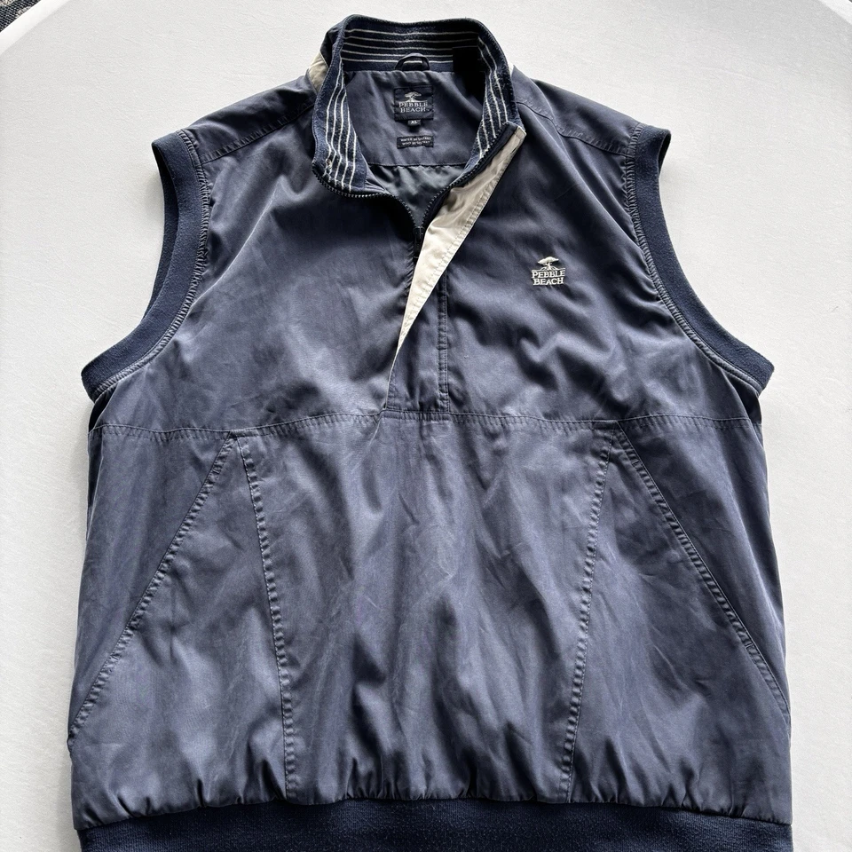 Pebble Beach Golf Vest XL Navy Blue Wind Water Resistant Zip Pullover Vintage - Image 2 of 4