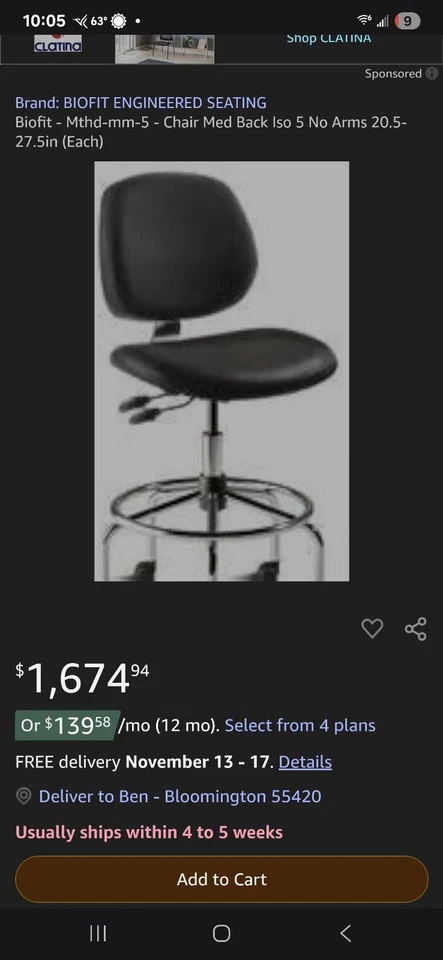 $1000 Alta Calidad Biofit Regent Altura Ajustable Altura Taburete Silla/ContactMe Foto 4 de 4