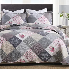 Farmhouse Quilts King Size - King Quilt Set Grey Bedspread Reversible Patchwork
