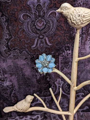 Spilla pendente vintage Charles Reis CRCo oro bianco 12k pieno fiore blu *RARA* - Foto 8 di 14