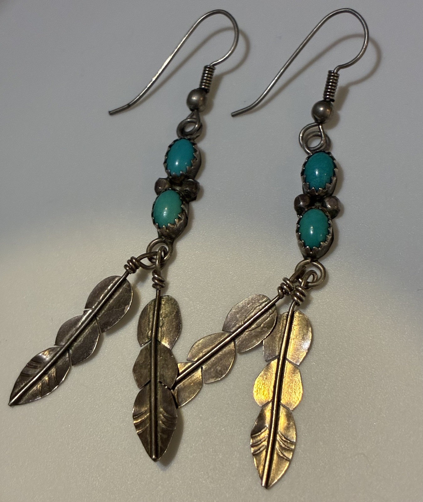 Native American Drop Dangle Earrings Turquoise Fe… - image 5