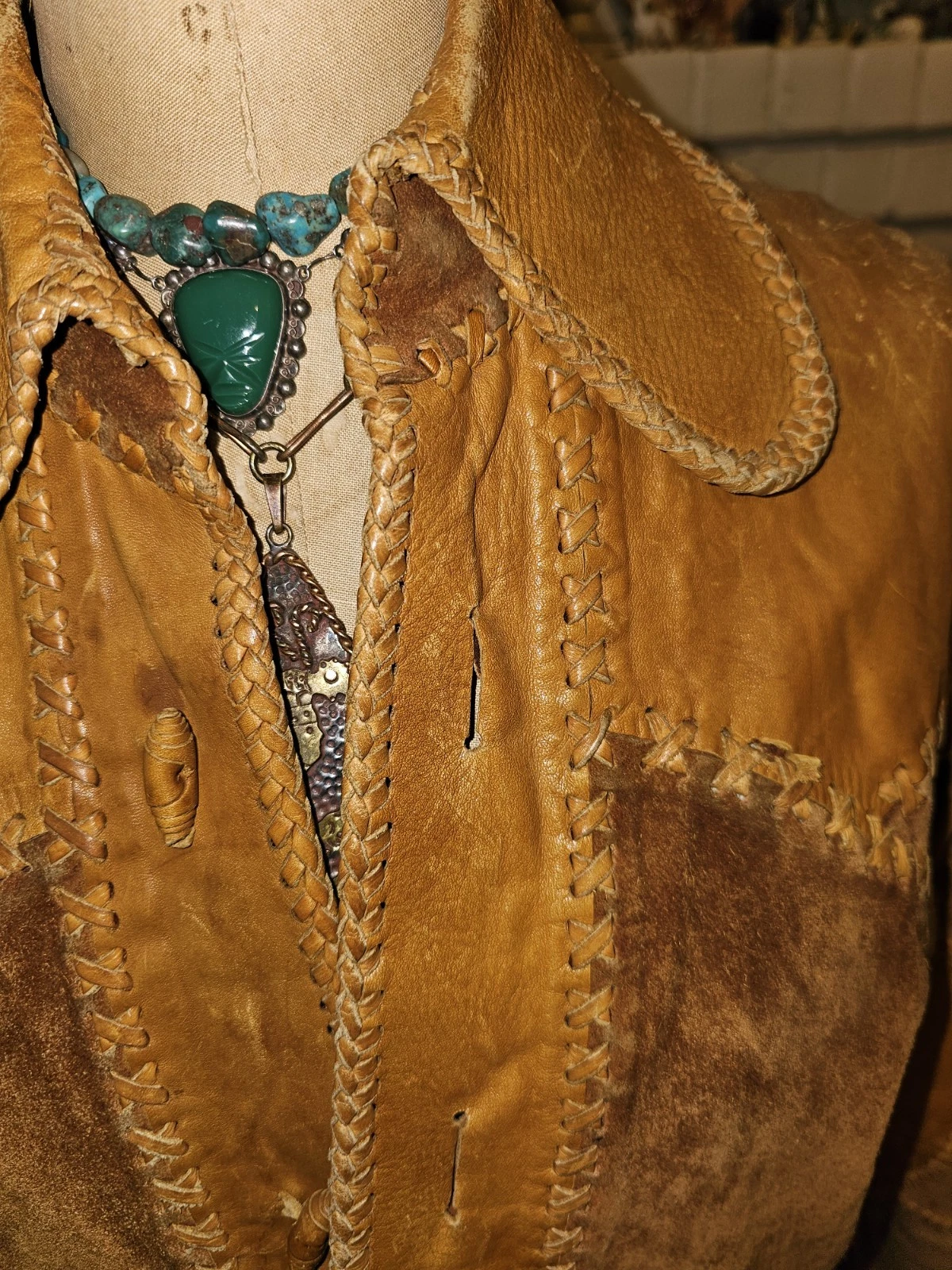 70's Hand~Made Leather Patchwork Rockn' Roll Jacket Vintage Hippie Boho 36"- 38" image 9