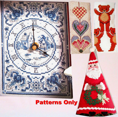 Delft Clock Jolly Santa String Of Hearts Teddy Gymnasts CROSS STITCH PATTERN