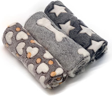 1 Pack 3 Puppy Blankets Super Soft Warm Sleep Mat Grey Cute Print Fluffy Fleece