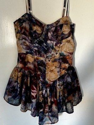 Cider CottageCore Boustier Mini Impressionist Floral Dress Size Small/med