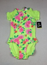 Art Class XL - 14 Girls Pretty Peony One Piece Zip Swimsuit Green/Yellow NWT