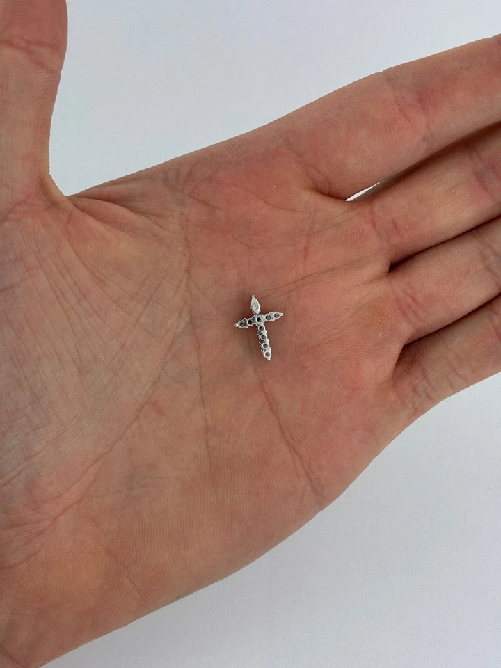 F/VS 14K White Gold Round Lab Grown Diamond Religious Small Dainty Cross Pendant - Image 2 of 3