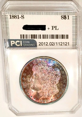 1881-S Gem BU ++ PL Proof-like Frosty Rainbow Color Toned Morgan Dollar