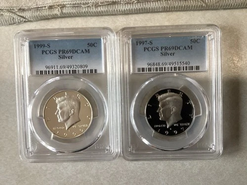 1997 S & 1999 S Silver Kennedy Half’s,90% Silver,PR69 DCam.(P61)