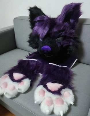 Fursuit Long haired Dog Fox Mascot Party Halloween Fur Cosplay(head+claws)