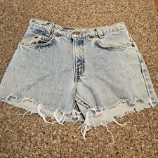 Vintage Levis Orange Tab Cutoff Jean Shorts Frayed Size 30 3 Light Wash USA Made
