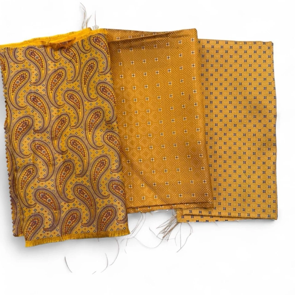 Paquete Lote 12 restos de tela amarilla 100 % seda italiana costura hágalo usted mismo Foto 4 de 4