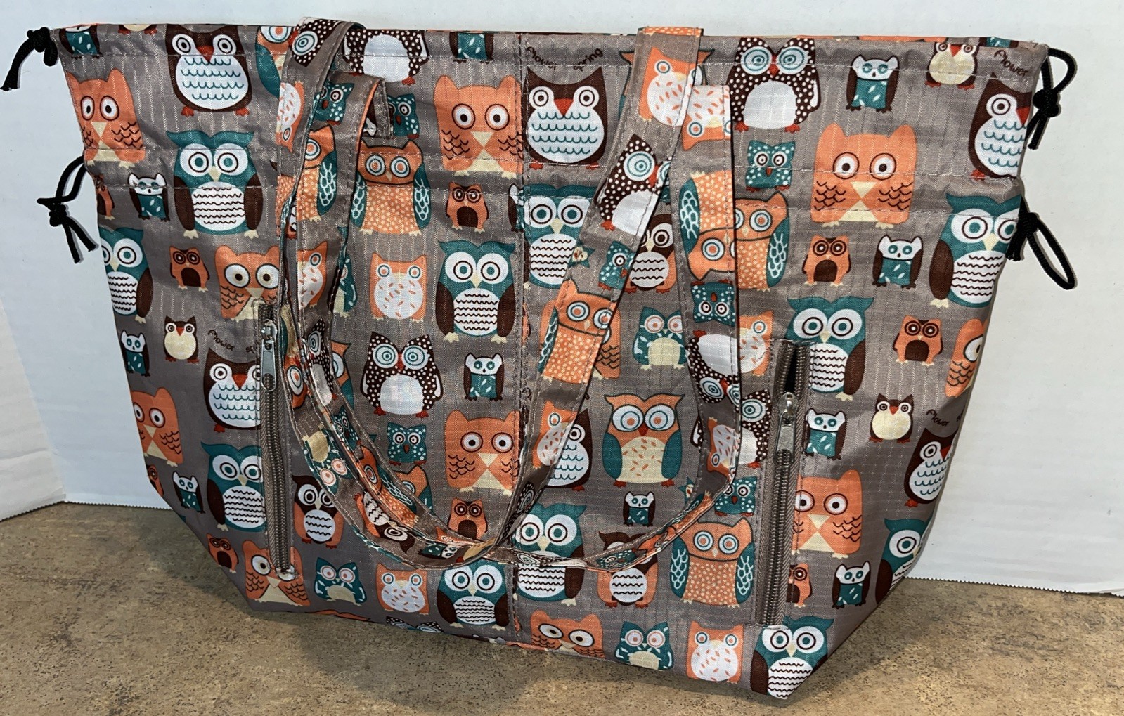 Owl Insulated Lunch Or Drink Bag Zipper Pockets In Front New No Tags 16X12 Inch