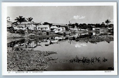 Brazil Postcard Igarape De S. Raimundo Manaus Amazonas c1940 s RPPC Photo