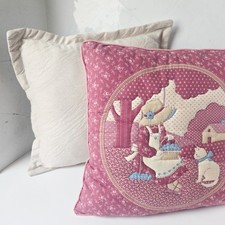 Vintage Cottagecore Throw Pillows Pink Patchwork Country Farmhouse Set