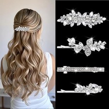 4 Pcs Rhinestone Hair Clips Silver Hair Clips Wedding Bridal Barrettes Crystal