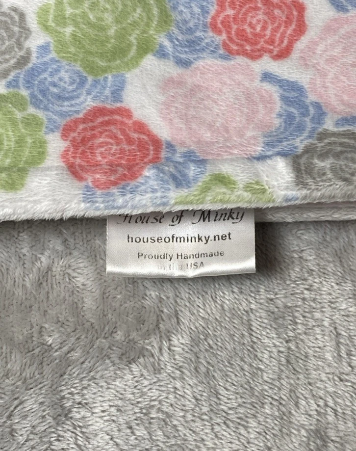 House Of Minky Floral Baby Blanket Flowers Reversible Stripes Pink White Lovey - Image 2 of 4