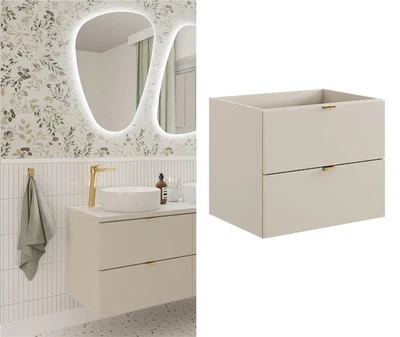 IMPACT FURNITURE Bathroom Vanity Unit 600mm Wall Cabinet Floating 2 Drawer Cashmere Beige Dalia