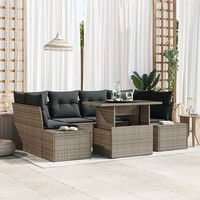 Garten Sofa Set 7-Teilig Grau Rattan Und Polyester