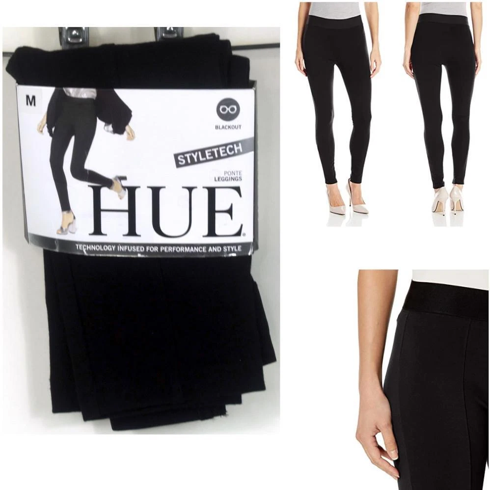 Womens Hue High Waist Black Out Ponte Leggings Black Size XS New