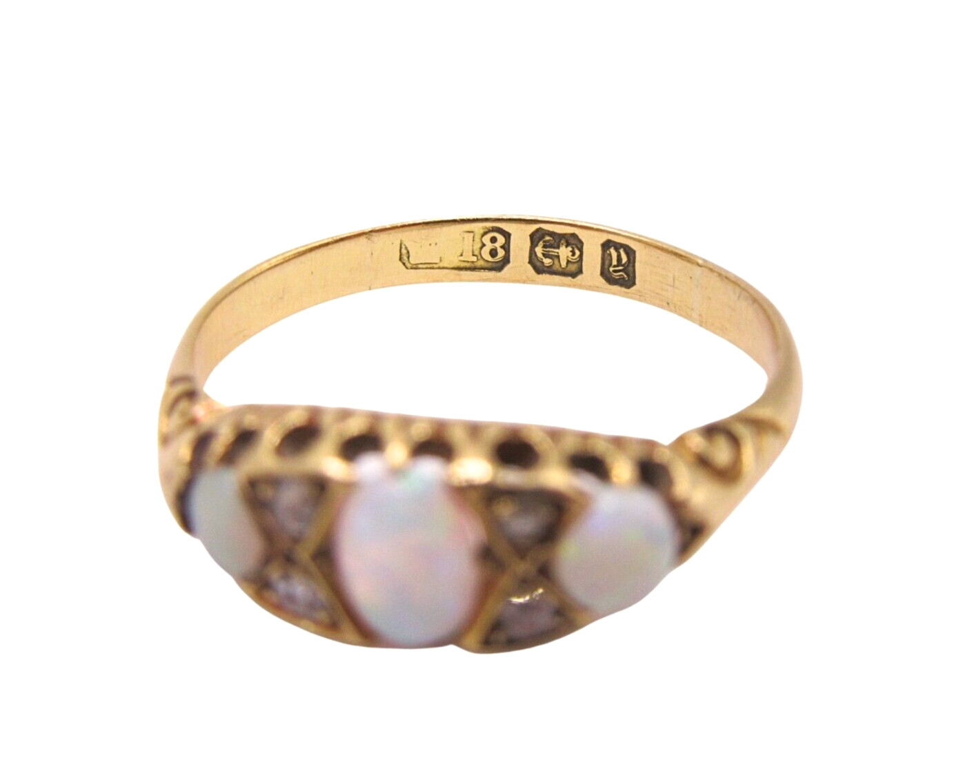 18K Yellow Gold Opal & Diamond Ring - image 7