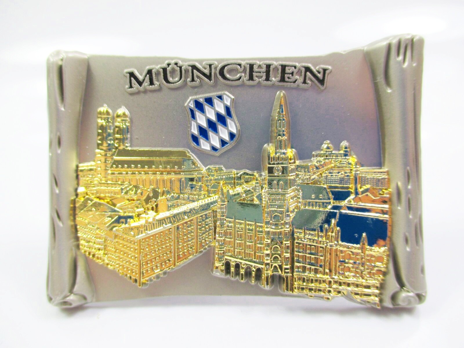 Munich Bavaria Metal Magnetic Scroll Souvenir Germany Marienplatz Church