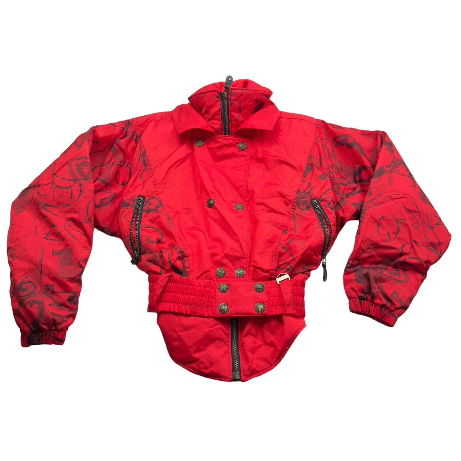 Vintage Nils Ski Snow Jacket Women’s Size 8 Red Black with Belt
