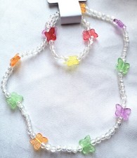 NEW Childrens Butterfly Bead Bracelet Necklace Jewellery Set Fashion Costume