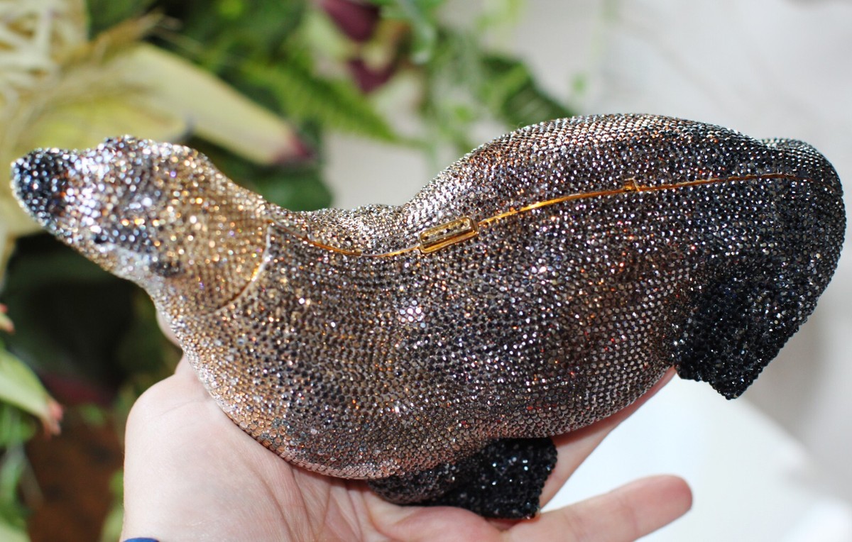 JUDITH LEIBER SWAROVSKI CRYSTAL SEAL SEA LION JEWELED MINAUDIERE