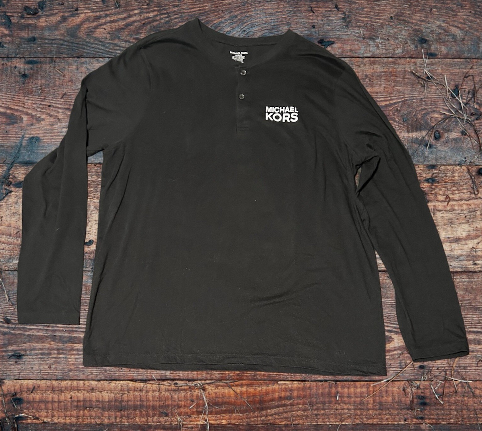 CAMICIA UOMO MICHAEL KORS NERA HENLEY GRAFICA TAGLIA XL AL DETTAGLIO $78 00