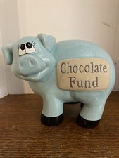 Pastel Baby Blue Ceramic Piggy Bank Chocolate Fund Vintage