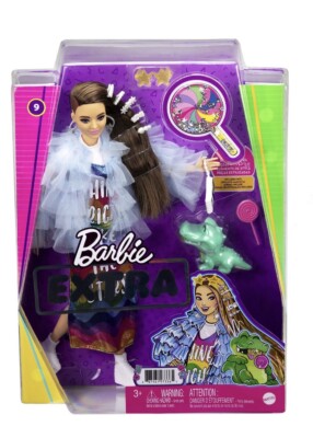Barbie Extra Doll #9 in Blue Ruffled Jacket with Pet Crocodile New 2021