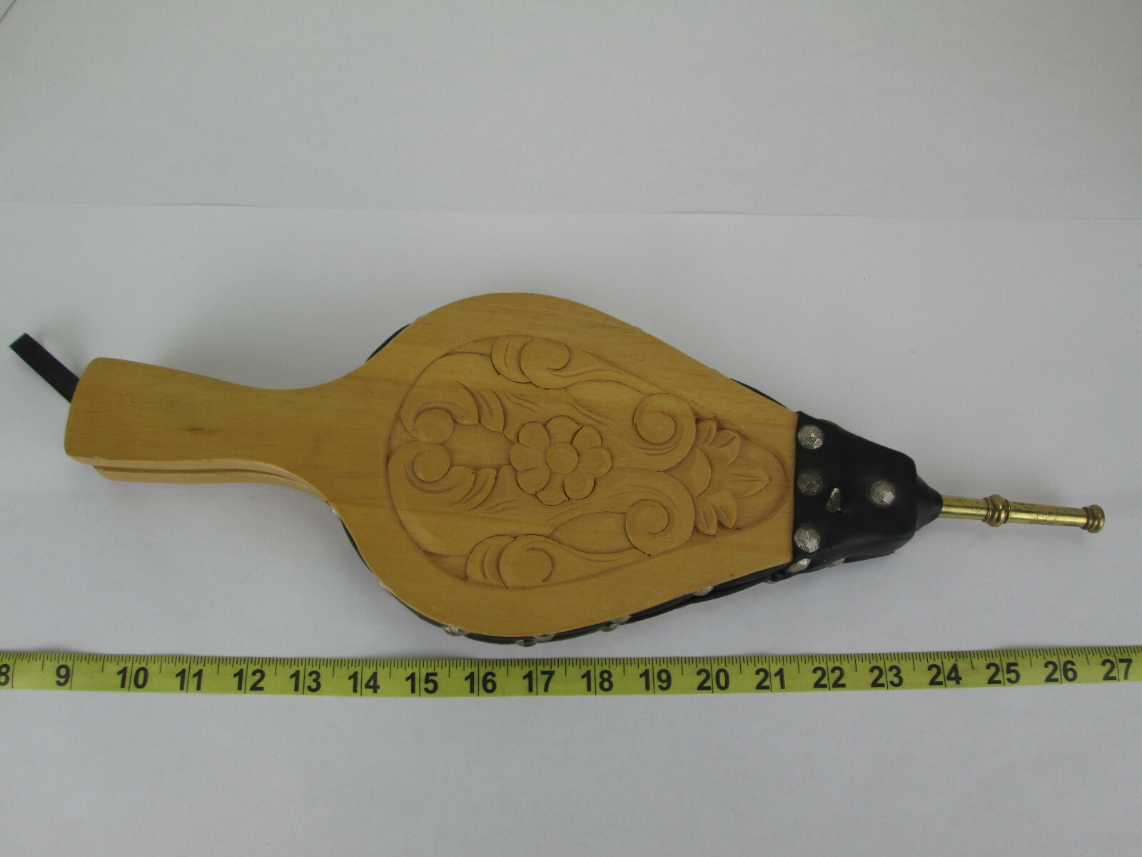 Vintage French Medium Wooden Leather Bellows Fireplace Open Fire Log