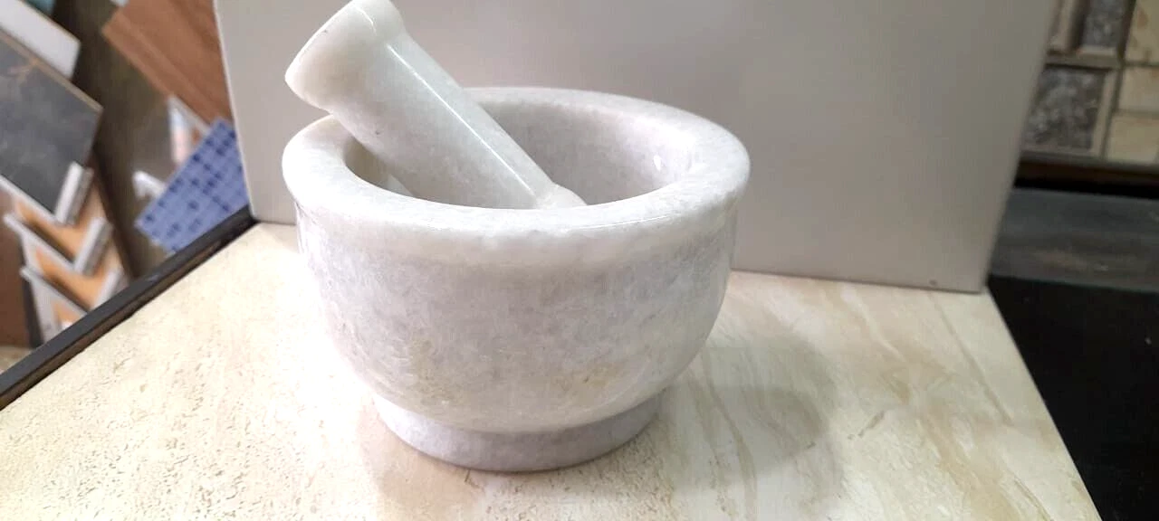 White Marble Mortar and Pestle Spice Mixer Set 5 inches
