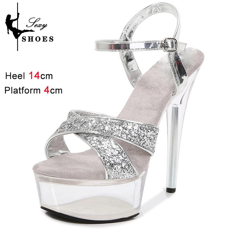 Sandals High Heels 14CM Glitter Stiletto Pole Platform Party