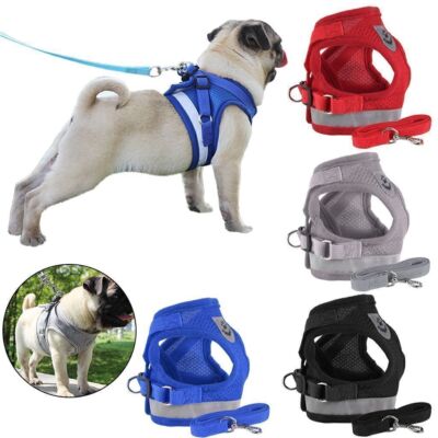 Dog Pet Harness Adjustable Control Vest Dogs Reflective+Leash Set Size XS -XL