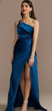 DAVID'S BRIDAL CHARMEUSE DRAPED ONE-SHOULDER BRIDESMAID DRESS