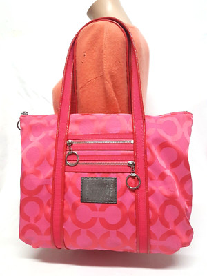 バッグ Coach Poppy Glam Tote Patent 2Way Pink COACH POPPY OP ART GLAM CANDY PINK JACQUARD TOTE SHOULDER HANDBAG