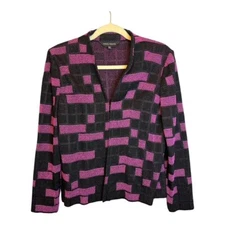 Ming Wang Jacket Cardigan Size Petite Large Artsy Office Purple Black