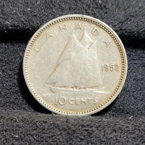 1952 Canada 10 Cents (80% Silver) Coin King George VI  GOOD BOOK FILLER