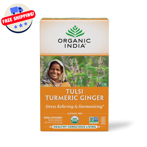 Tulsi Tea Bags Organic India Herbal Stress Immunity & Digestion Caffeine Free 18 - Picture 2 of 27