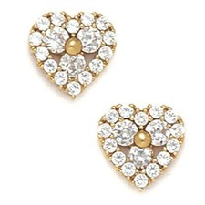 Women/Children's Unique 14K Solid YG 8MM White Topaz Heart Shape Studs PushBack
