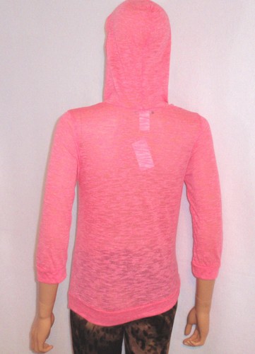 Deb Hot Neon Pink Stretch See -Through Blouse Hoodie - Small - Style 1000058676 - Picture 3 of 4