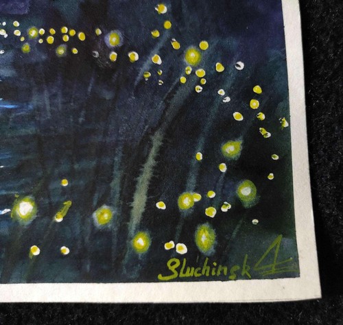 See Gemälde Glühwürmchen Aquarell Original Kunst Natur Kunstwerk Wald Wandbild - Bild 6 von 12