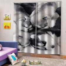 smart dogs snuggle up to each other Printing 3D Blockout Curtains Fabric Window
