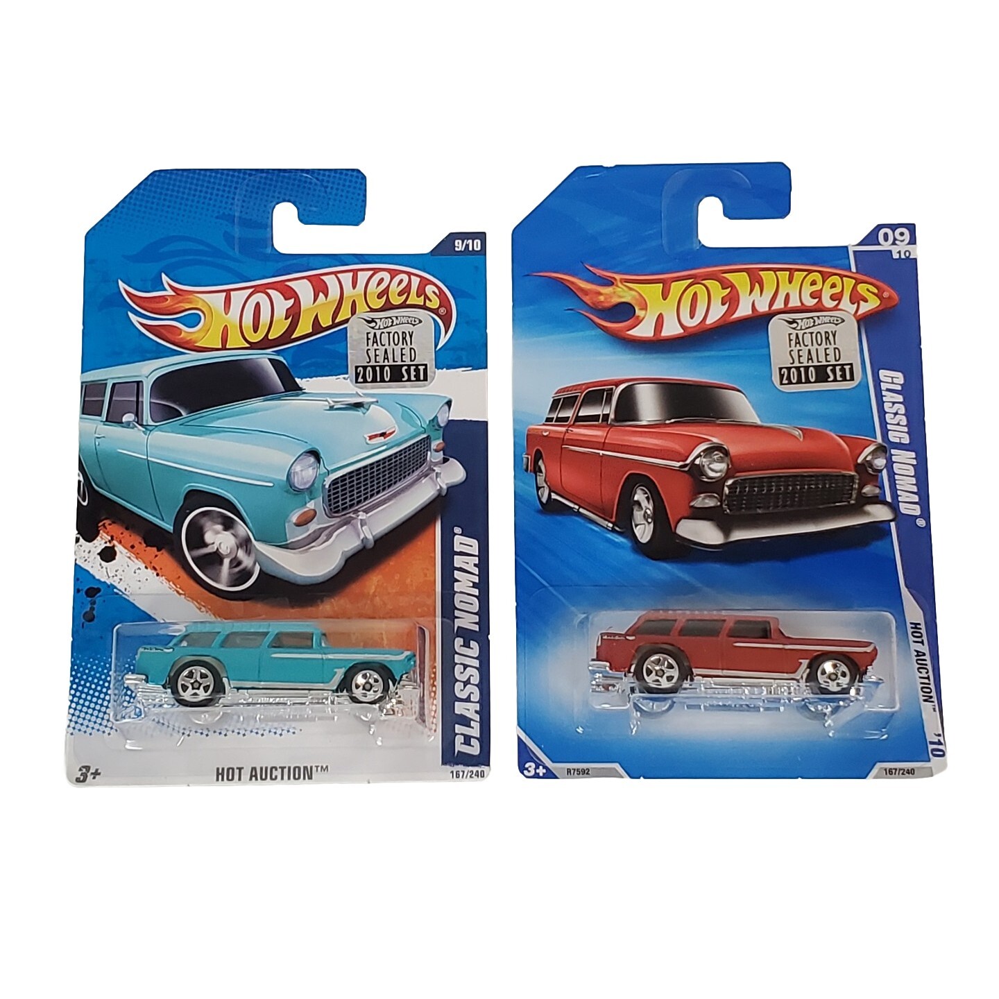 Hot Wheels Factory Sealed 2010 HOT Auction 9/10 RED & Blue Classic Nomad 167/240